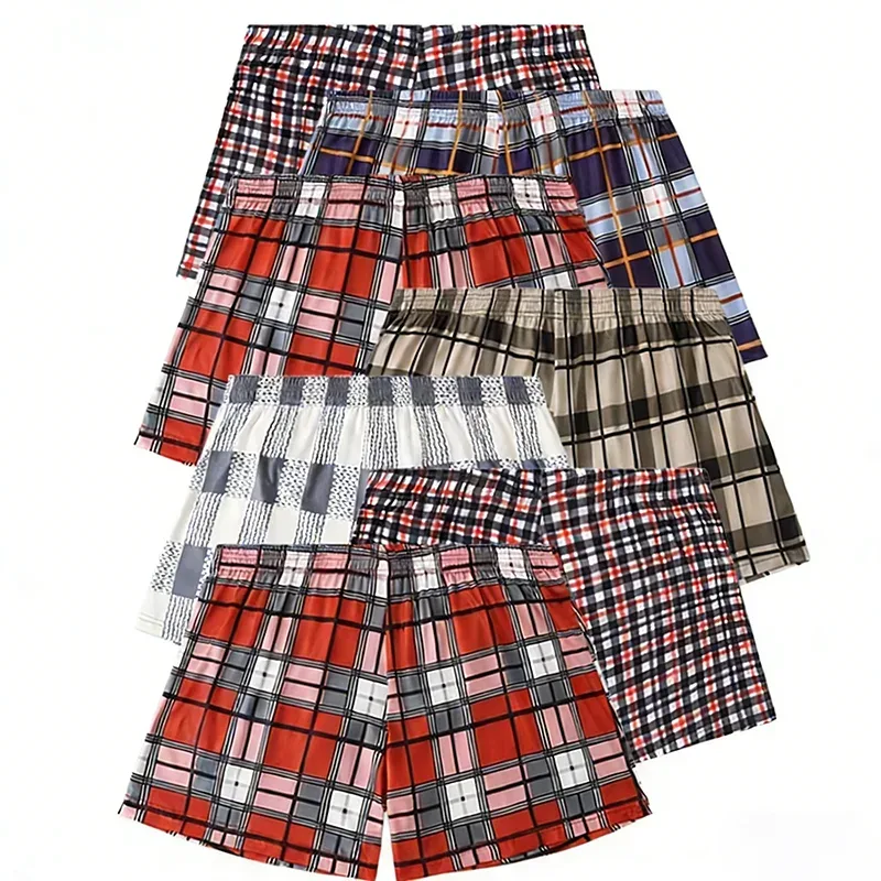 Men's Plaid Boxer Shorts Casual Loose Sleepwear Underwear 3/10Pcs Random Pattern Comfortable Breathable Daily Home Shorts