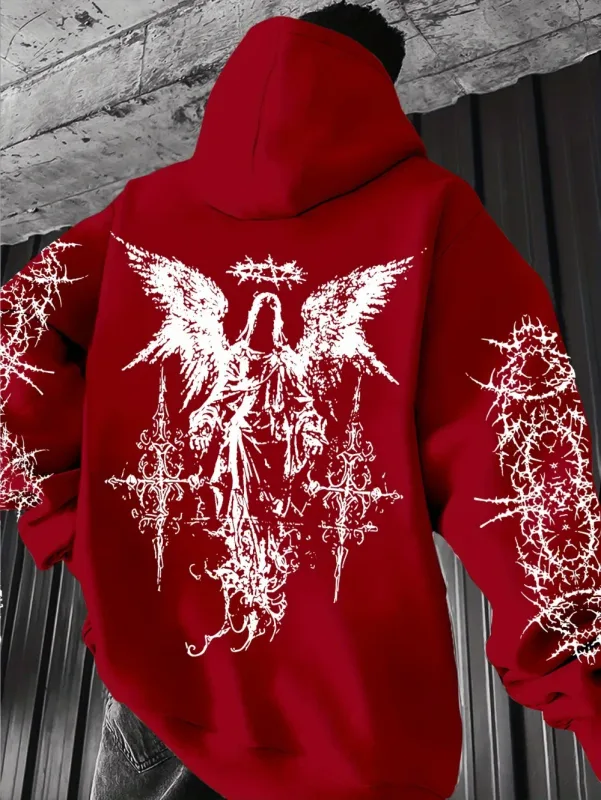 Gotik Tarzı Melek Baskı Hoodies Erkek Kadın Açık Sokak Rahat Spor Trendi Hip-Hop Çift Uzun kollu Sonbahar Kış Kazak