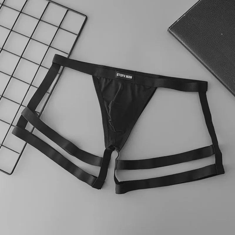 Mens breathable elastic thong briefs suspender low rise with U convex pouch design suitable for spring summer autumn winter