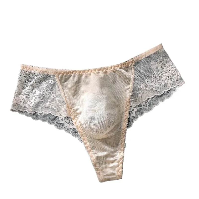 Men Briefs Ultra-Thin Lace Underwear Sheer Lmesh High Elastic Semi-Transparent Breathable Low-Rise Panties Sissy Lingerie
