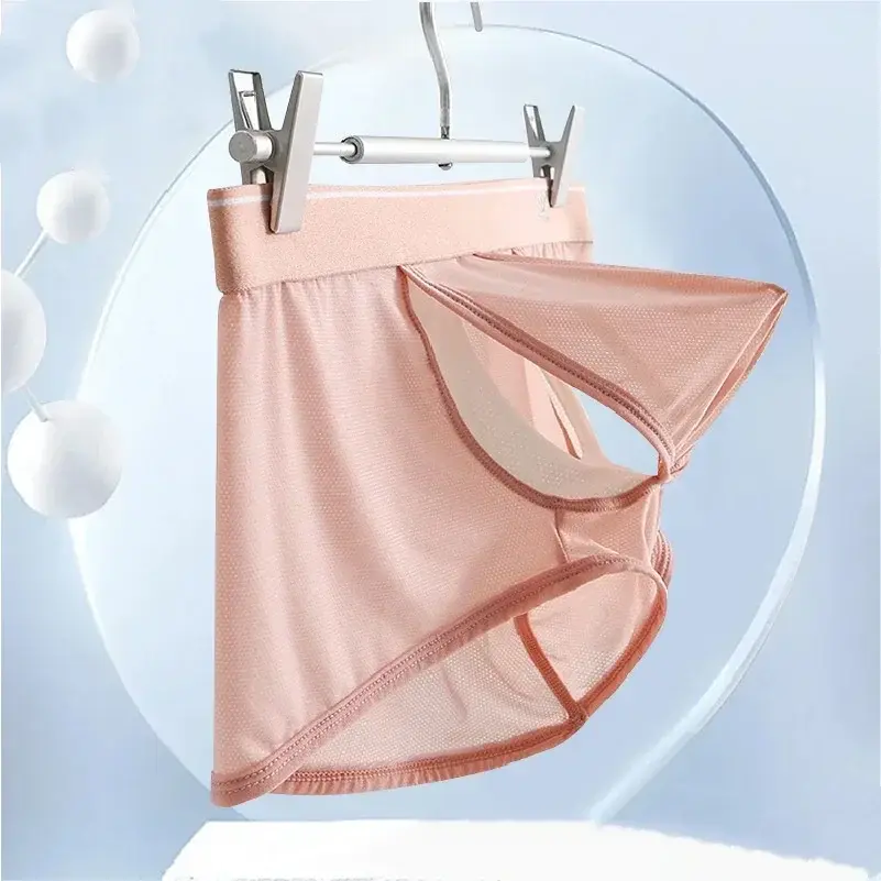 1pc/2pcs Panlalaking Ice Silk Boxer Briefs Sexy Elastic Low Waist Underwear Open Front Soft Pouch Shorts Trunks — image 2