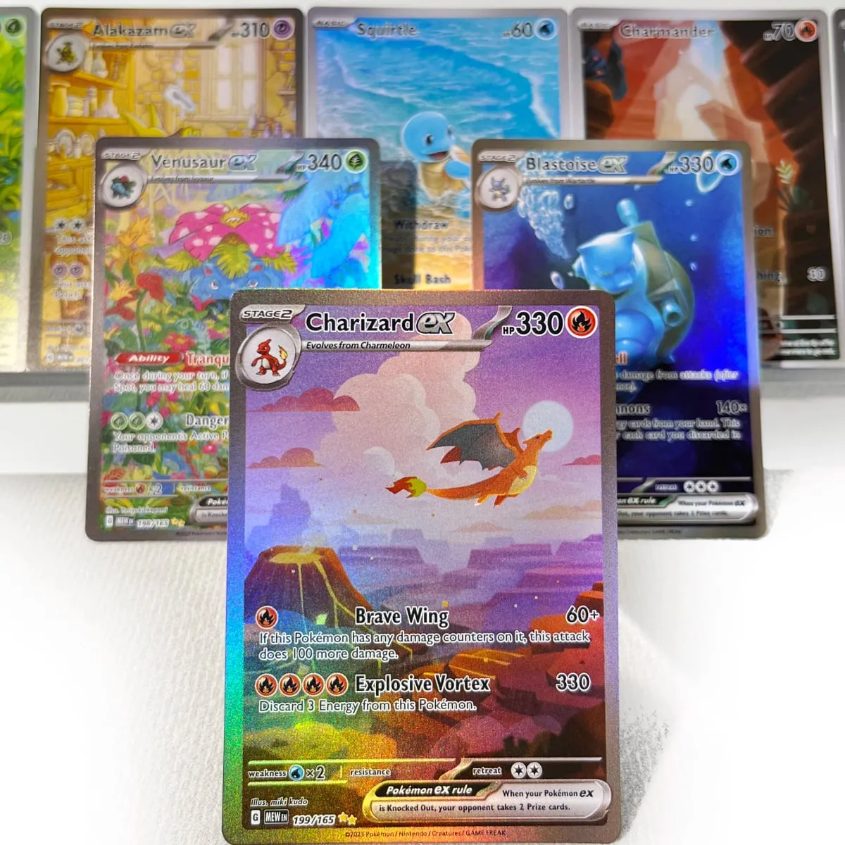 כרטיסי פוקימון 151 PKM PTCG3-D Bulbasaur Squirt Rainbow Gengar לשעבר Holographic Ex GX Rare Collection מתנות צעצועי קרב לתחביבים