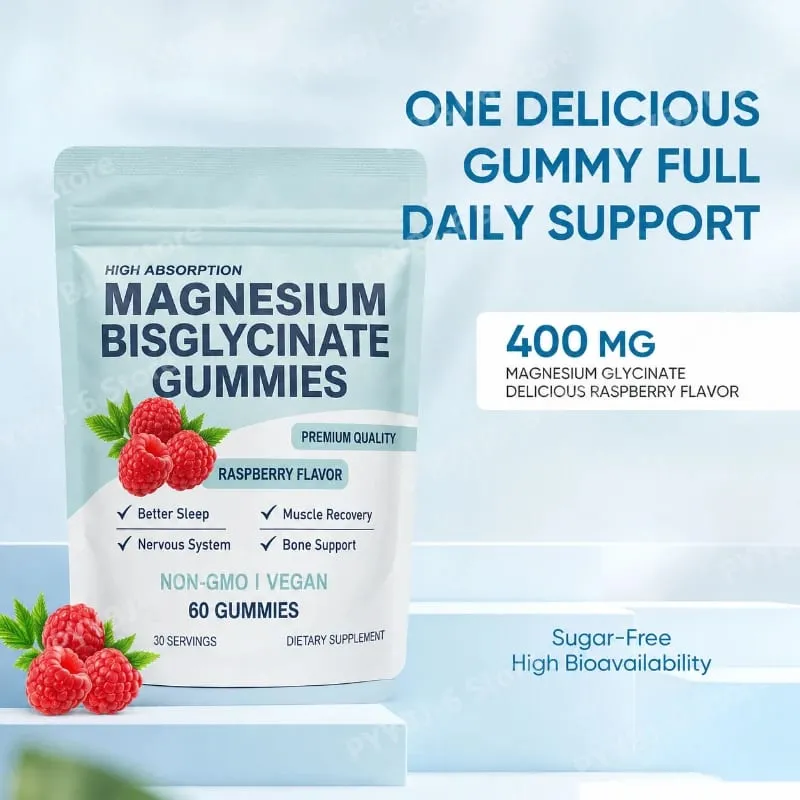 Bisglycinate Magnesium Gummies Chelated Magnesium Daily Mineral Support Vegan Raspberry Flavor Non-GMO Free Gluten 60 Count