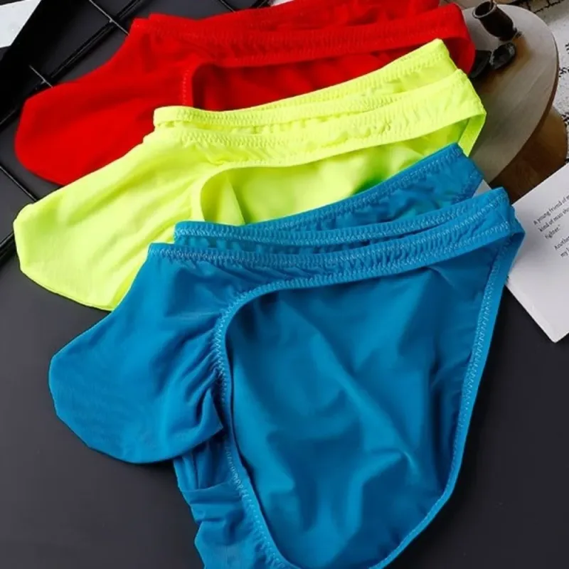 Quick-Dry Ultra-Thin Ice Silk Briefs Low Waist Seamless Men Underwear U-Pouch Lingerie Mesh Panties Travel
