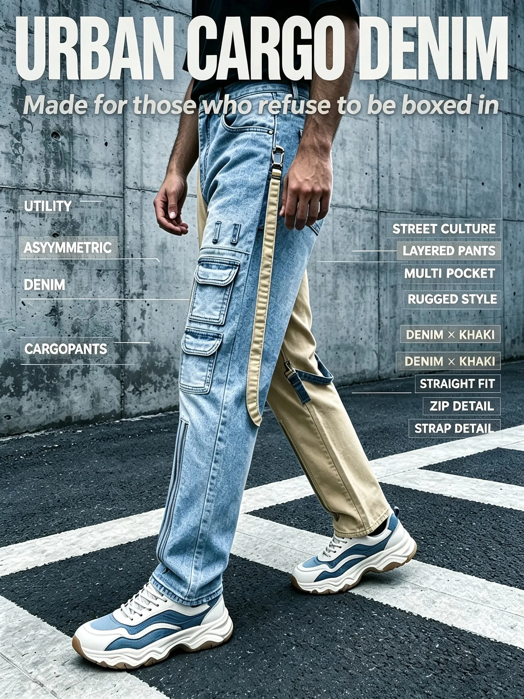 Y2K Jeans for Men Techwear Retro Cargo Pants Flared Bootcut Jeans Contrast Color Splicing Strap Streetwear Denim Trousers — image 8