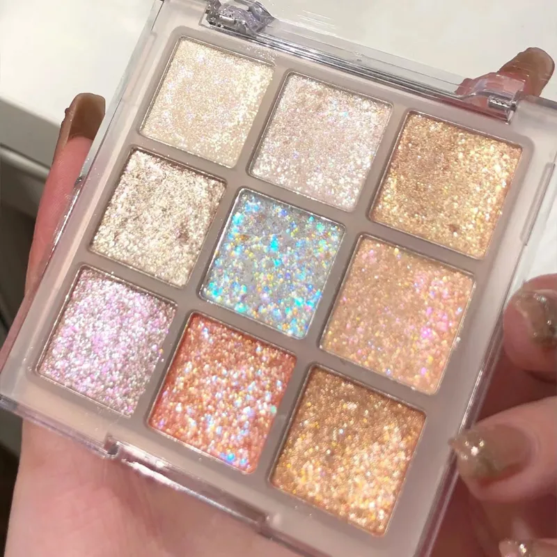 Παλέτα σκιών ματιών Glitter 9 χρωμάτων Earth Color Pearlescent Eye Shadow Shimmer Highlights Sparkling Sequin Champagne Eyes Makeup — image 5