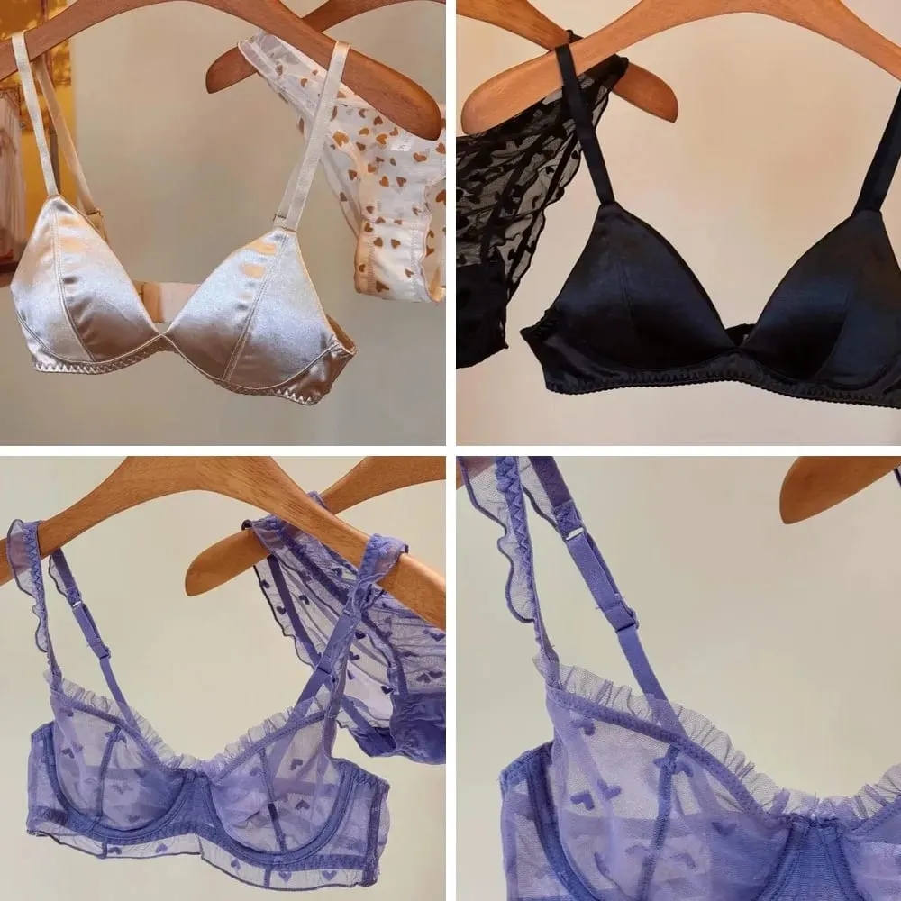 Sexy Satin Triangle Cup Non-Marking Bra Set Comfortable Wireless Lingerie for Large Breasts — image 1