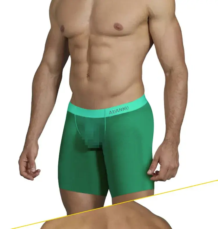 0.01mm Ultra-thin Men Underwear Long Boxer Shorts Cooling Ice Silk Transparent Gym Fitness Underpants Seamless Mesh Slips