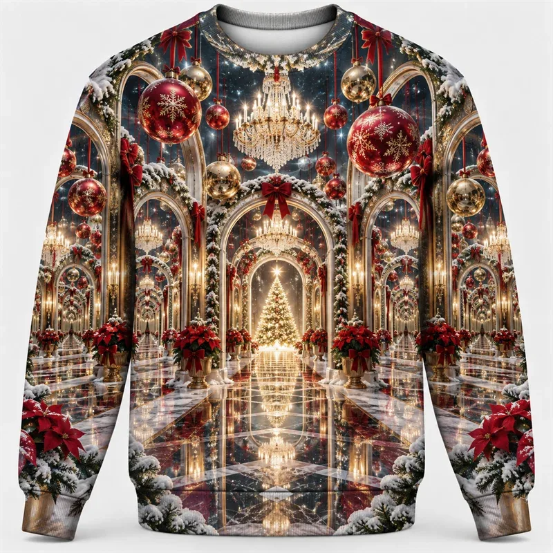 クリスマスファンタジースウェットシャツトレインキャッスルカルーセルエンジェルポーラーベアクルーネッククリスマスプルオーバーホリデーパーティーストリートウェアギフトトップ