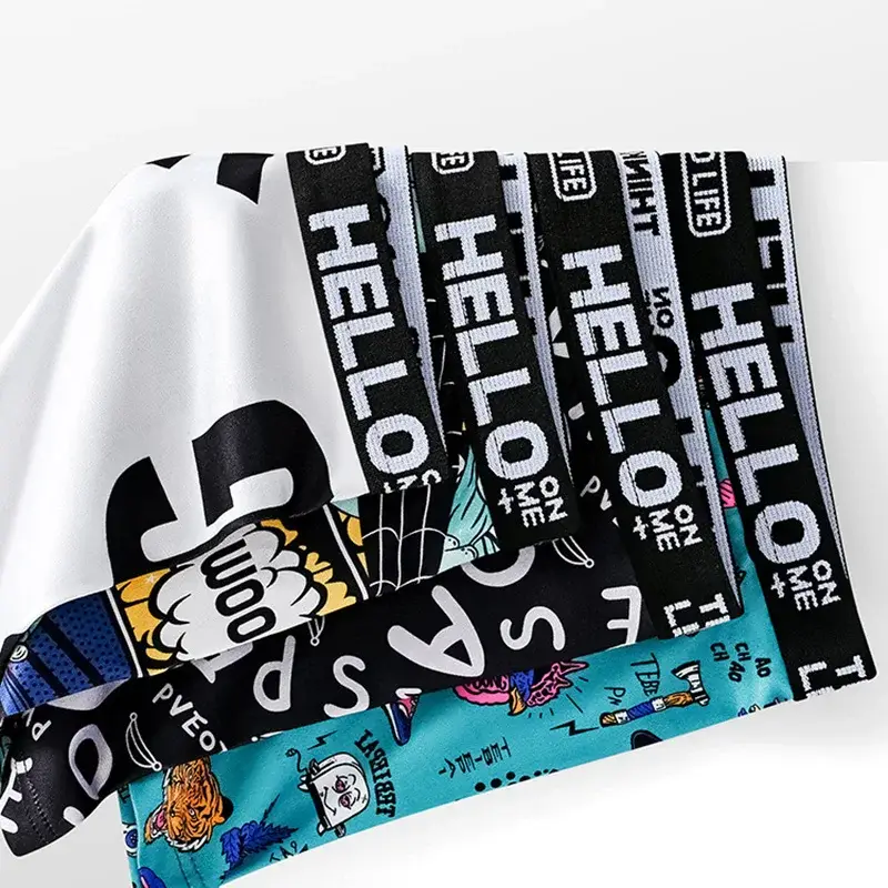 4-Piece Set! Men's Underwear! Breathable Male Trend Boxer Shorts Male Youth Print Trend Shorts — image 4