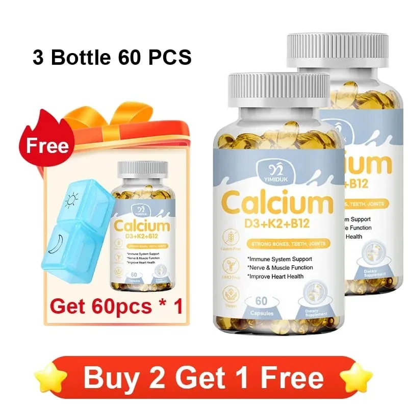 Οι κάψουλες Premium Calcium D3 K2 B12 υποστηρίζουν την απορρόφηση ασβεστίου στα οστά και τα δόντια Υγεία των νεύρων, μυϊκή λειτουργία και ζωτικότητα