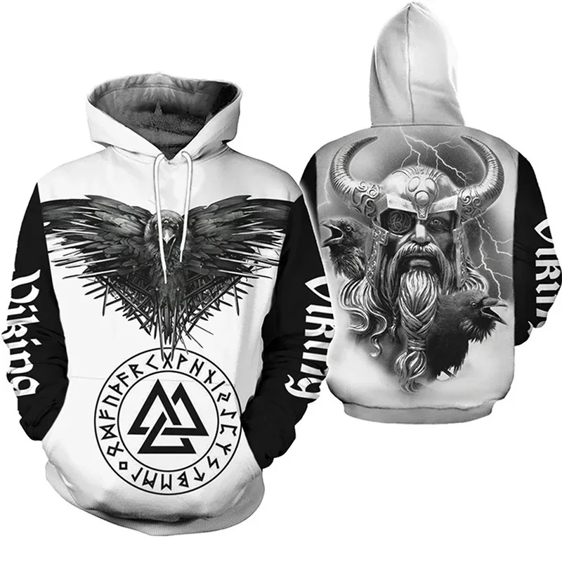 Sweat à capuche pour hommes, motif de tatouage d'aigle Vikings imprimé en 3D, mode décontractée, Harajuku Hip Hop, automne et hiver, surdimensionné, 2024