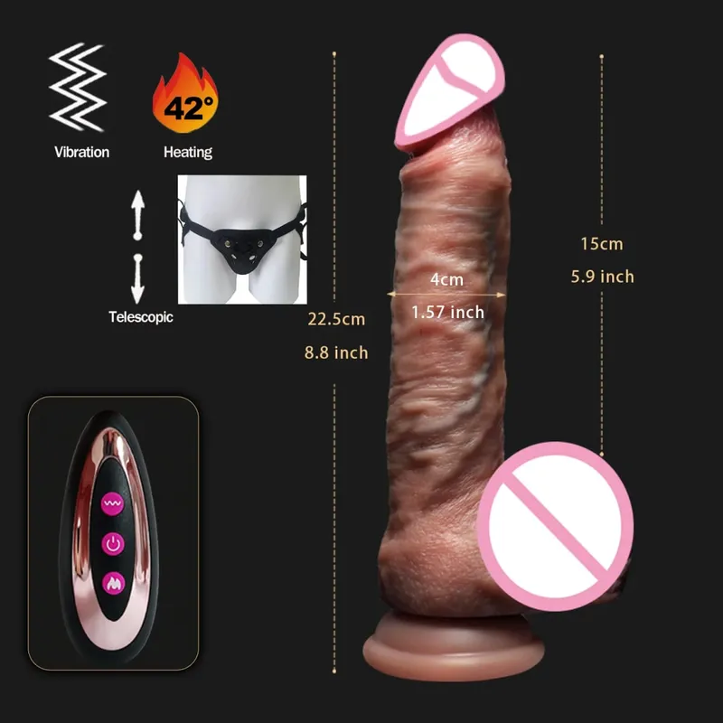 Realistic Vibrator Dildo Telescopic Female Vaginal Penetration Masturbator Anal Plug Penis Heated Vibrating Sex Toys For Women
