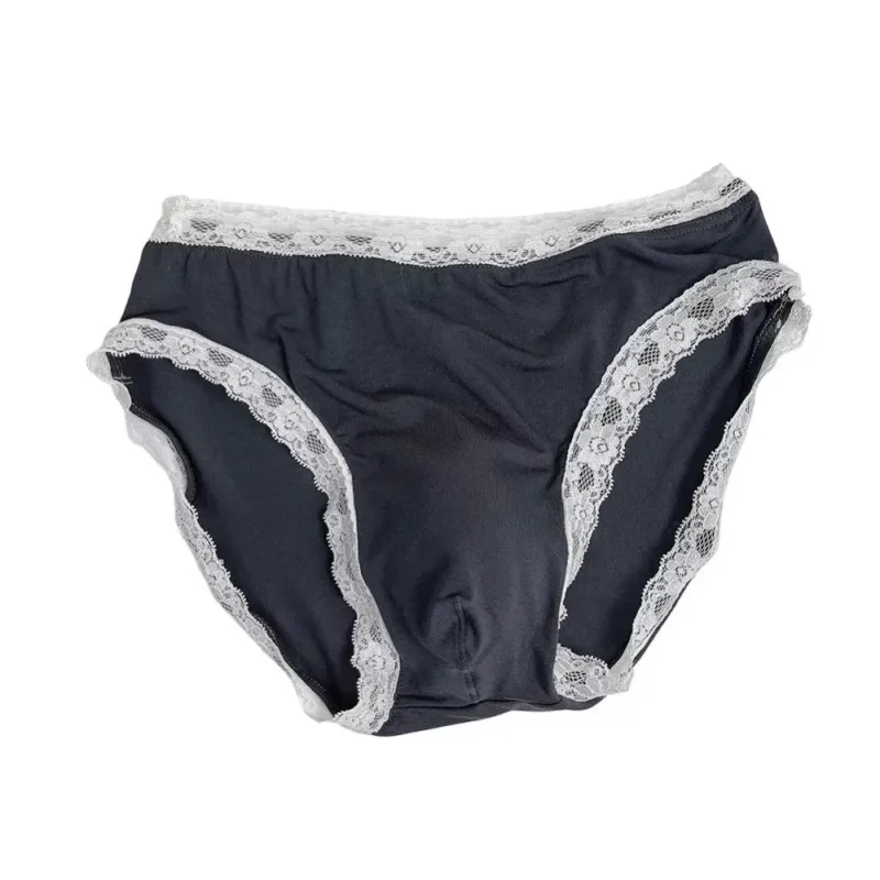 Breathable Ice Silk Men's Underwear Lingerie Low Waist Men's Lace Trim Briefs Panties U-Convex Pouch Brief Youth — image 19