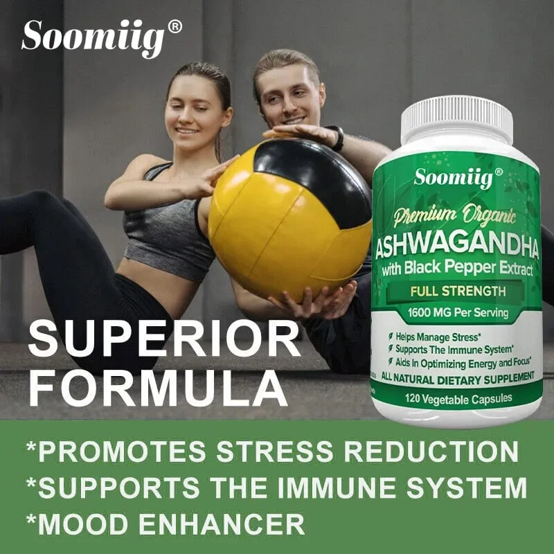 Ashwagandha Root Extract Capsules 1600mg with Black Pepper Stress Relief Brain Clarity Focus Energy & Sleep Health Support — image 7