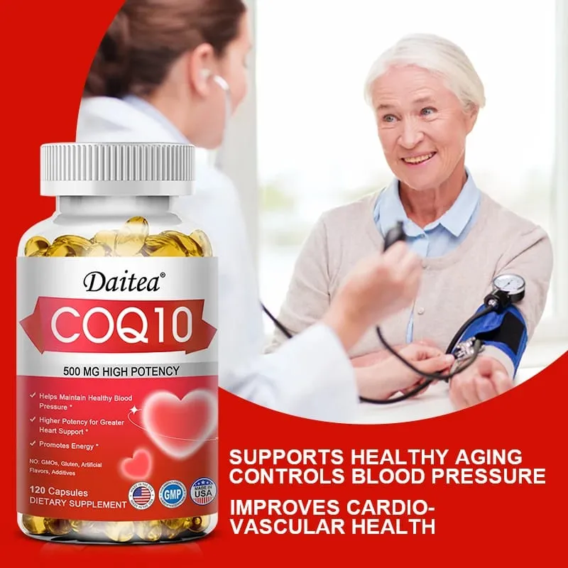 Coenzyme Q10 Capsules High Concentration Vegetarian Supports Blood Circulation Stress Health and Physical Energy Antioxidant