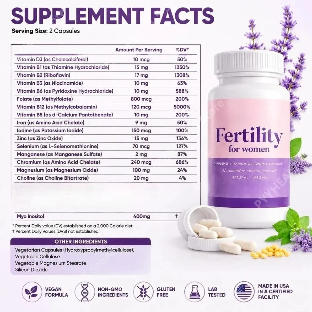 Κάψουλες γονιμότητας για γυναίκες Myo Inositol με Methylfolate & Πολυβιταμίνες Ορμονική & Υποστήριξη Ωοθηκών Υγιεινή Ωορρηξία 60 Cts — image 3