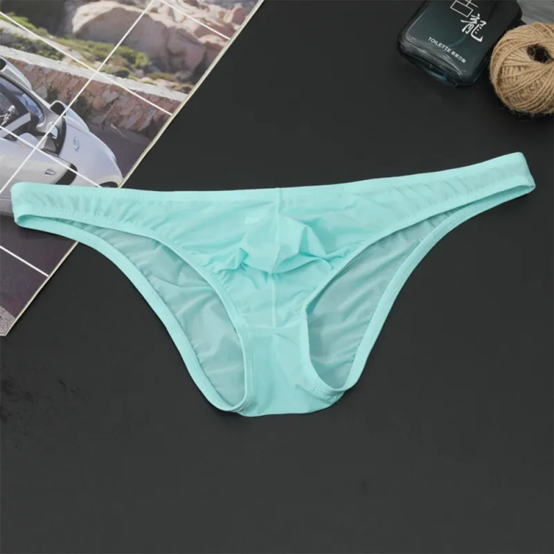Mens Sexy Low-Waist Briefs Shorts See Through Pouch Underwear Ice Silk Underpant Bikinis Ultra Thin Panties Solid Comf Lingerie