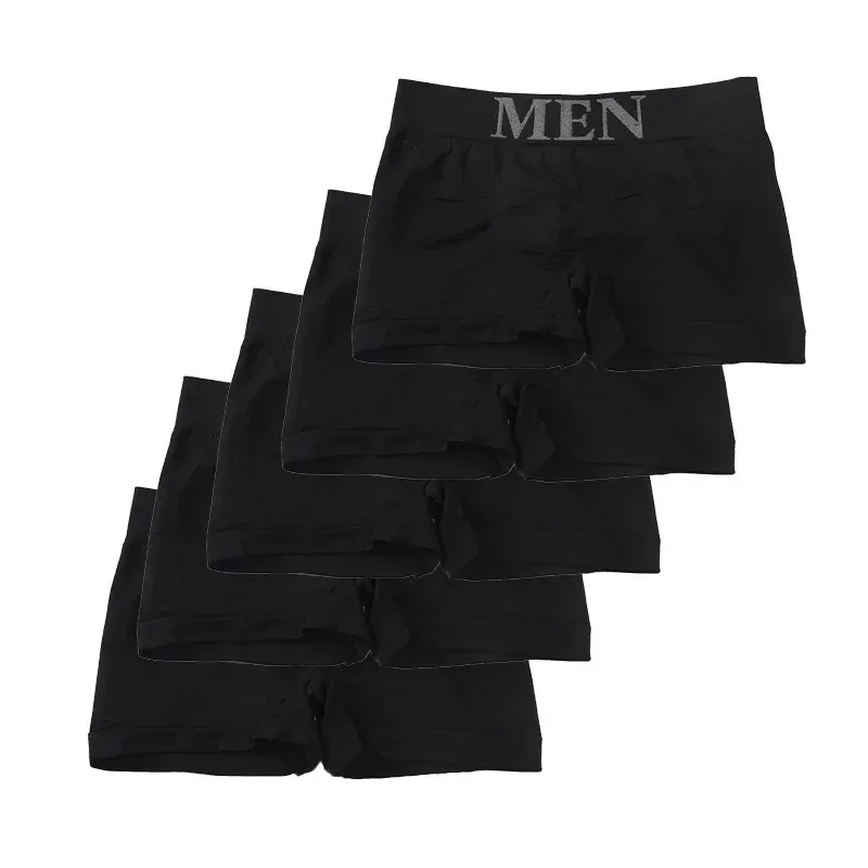 5 Pcs Thin Style Men's High Elastic Plain Color Comfortable Boxer Briefs Panties Breathable Pantyhose