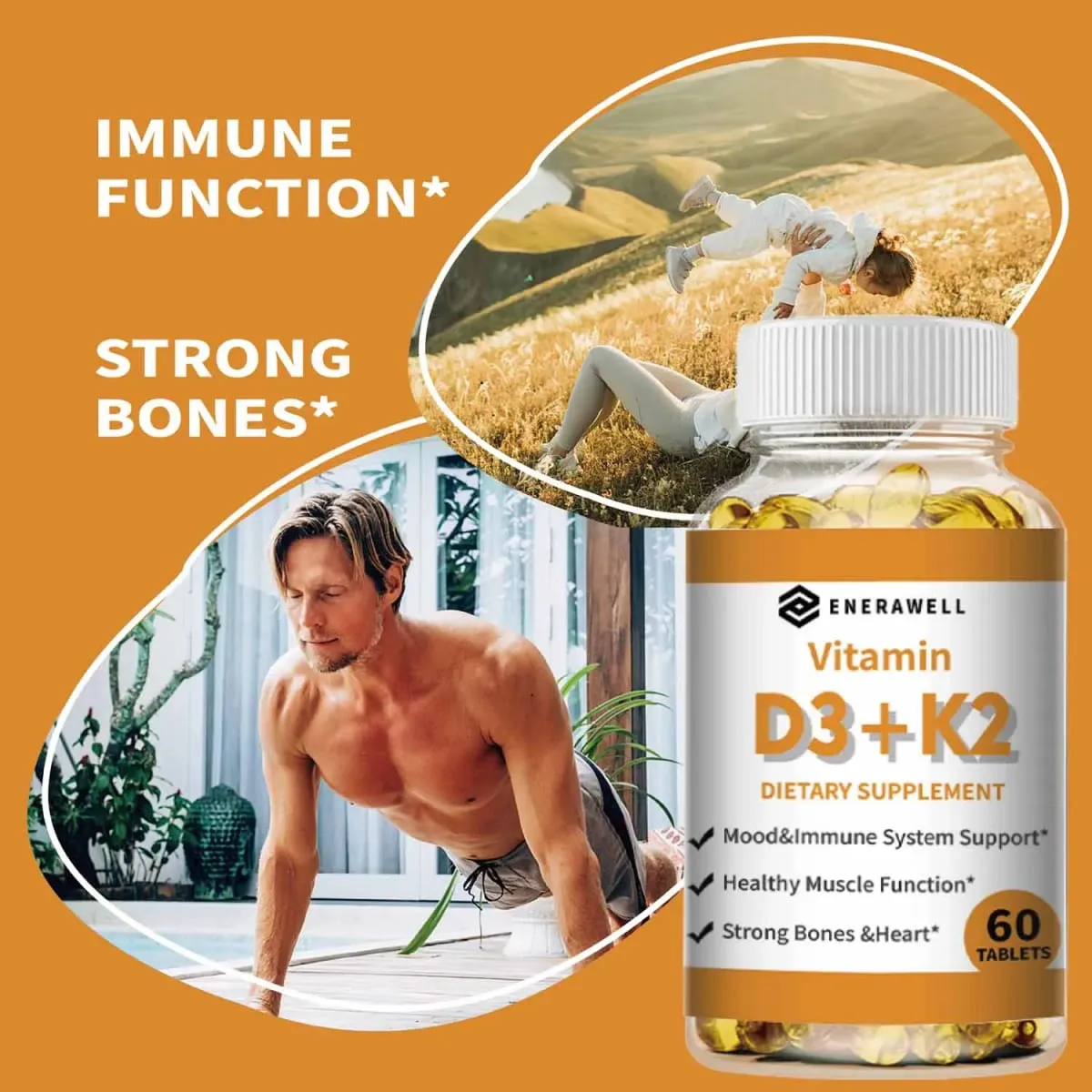 Vitamin D3 K2 Capsule - 20 000 IU Vitamin D3 Supports Bone & Teeth Health Calcium Metabolism Daily Body Wellness Supplement