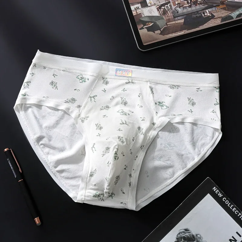 Men Sexy Briefs Sissy Lingerie Ice Silk Floral Print Panties U Convex Pouch Underwear Thin Daily Underpants Calzoncillos Hombre — image 3