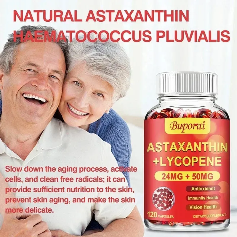 Astaxanthin + Lycopene Softgels - Antioxidant Supports Heart Eye Skin and Prostate Health Improves Immune Function