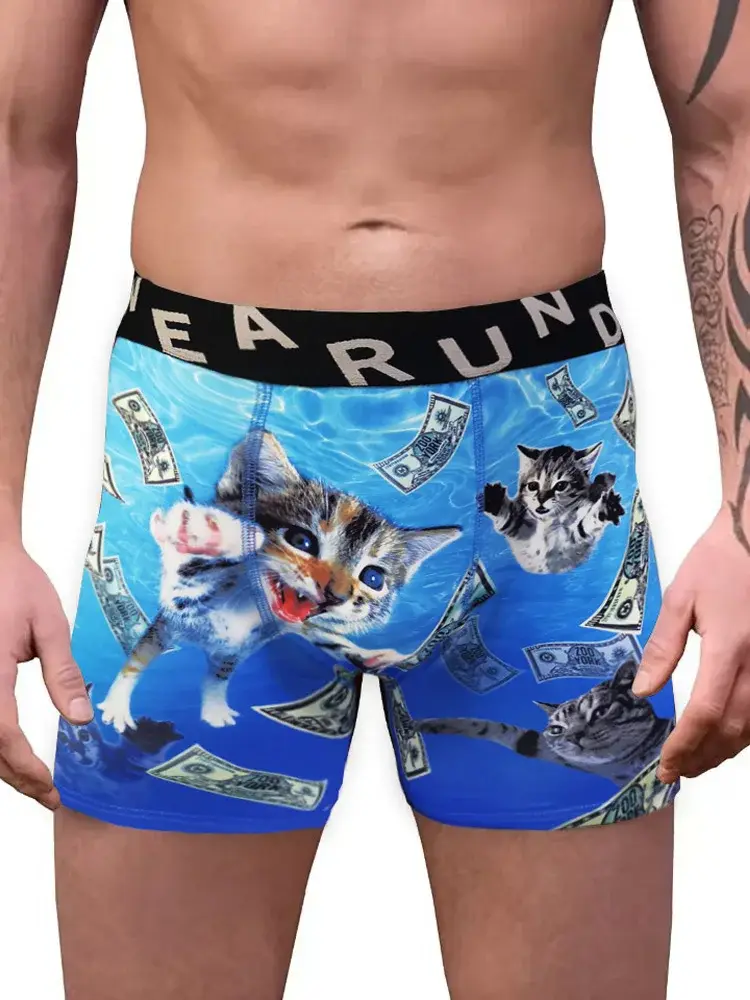 Moda Erkek 3D Kedi Baskılı Komik Desenli Tilament Pantolon Nefes Alabilir ve Rahat Hızlı Kuru Spor Boxer Külot Büyük Beden — image 4
