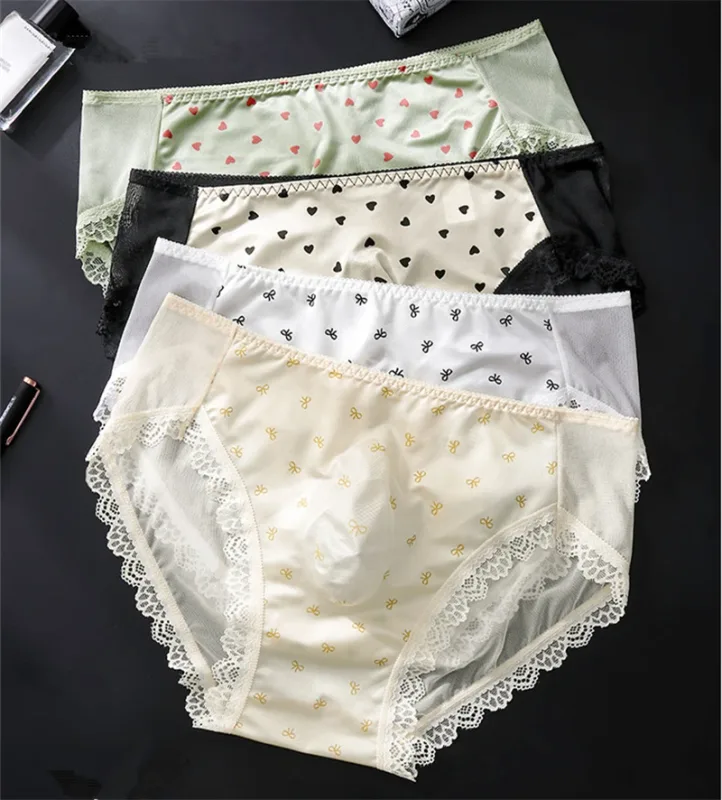 Soft men's underwear bow print lace calzoncillos hombre 3D space adults 18 plus size cueca nude feeling sissy cuecas masculino — image 2