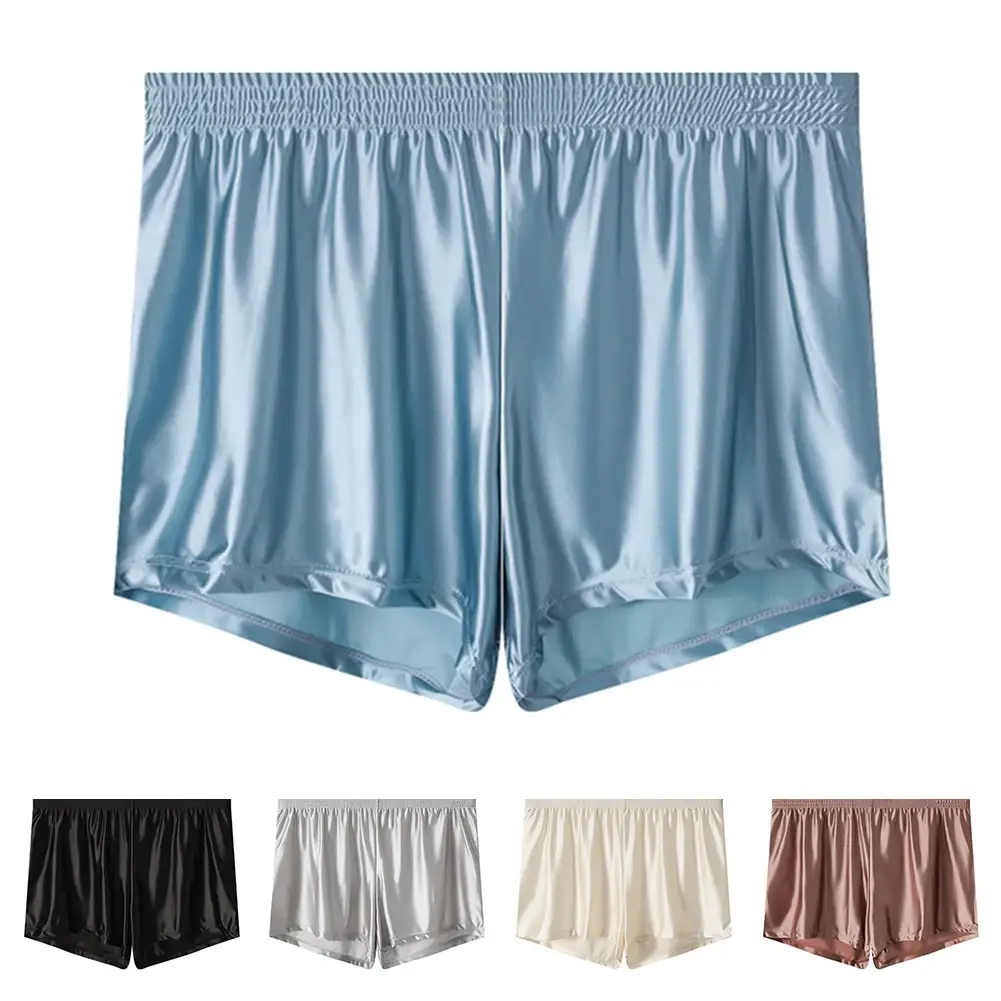 1pc Men Ice Silk Smooth Solid Boxer Shorts Panties L-3XL Large Size Loose Sleepwear Underwear Trunks Seamless Comfy Sleepwear