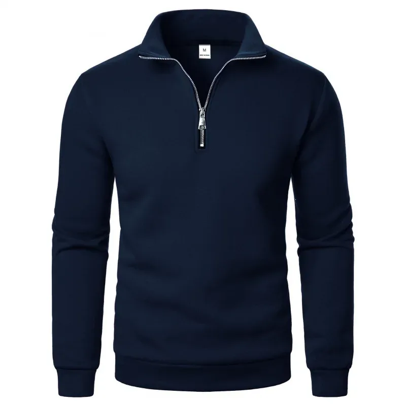 Printemps automne nouveau décontracté demi fermeture éclair col montant sweat tendance Simple mince hommes pull à manches longues hauts hommes sweat