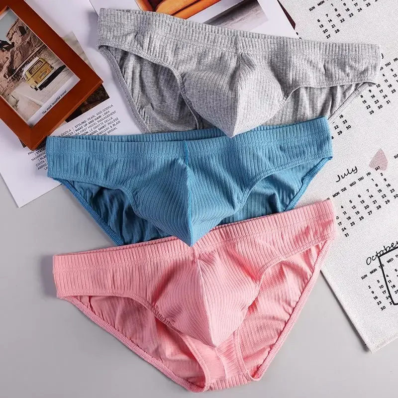 Heren sexy kort geribbeld katoen ademend comfortabel zweetabsorptie sportondergoed jeugd lage taille U bolle buidelonderbroek