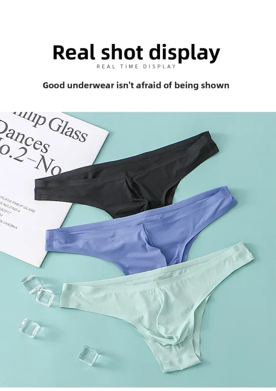 Intimo da uomo a triangolo piccolo a mezza anca a vita bassa sexy da uomo giovane slip senza cuciture in seta di ghiaccio mutandine estive leggere e traspiranti