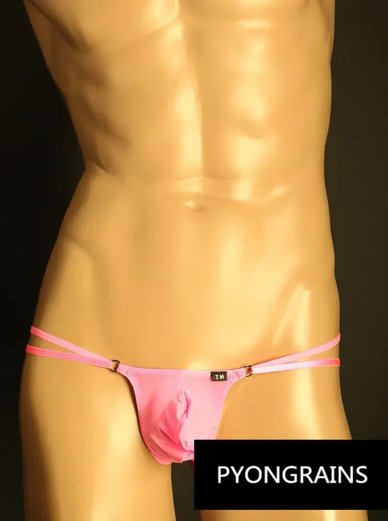 남자 조정 가능한 금속 O-링 더블 얇은 스트랩 비키니 팬티 낮은 상승 부드러운 얼음 실크 3D U 볼록한 주머니 섹시한 남성 속옷 — image 10