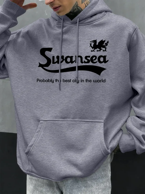 Swansea De Beste Stad Brief Ontwerp Herfst Mannen Hoody Pocket Hoodie Casual Fleece Zachte Truien Hiphop Kleding Losse Tops