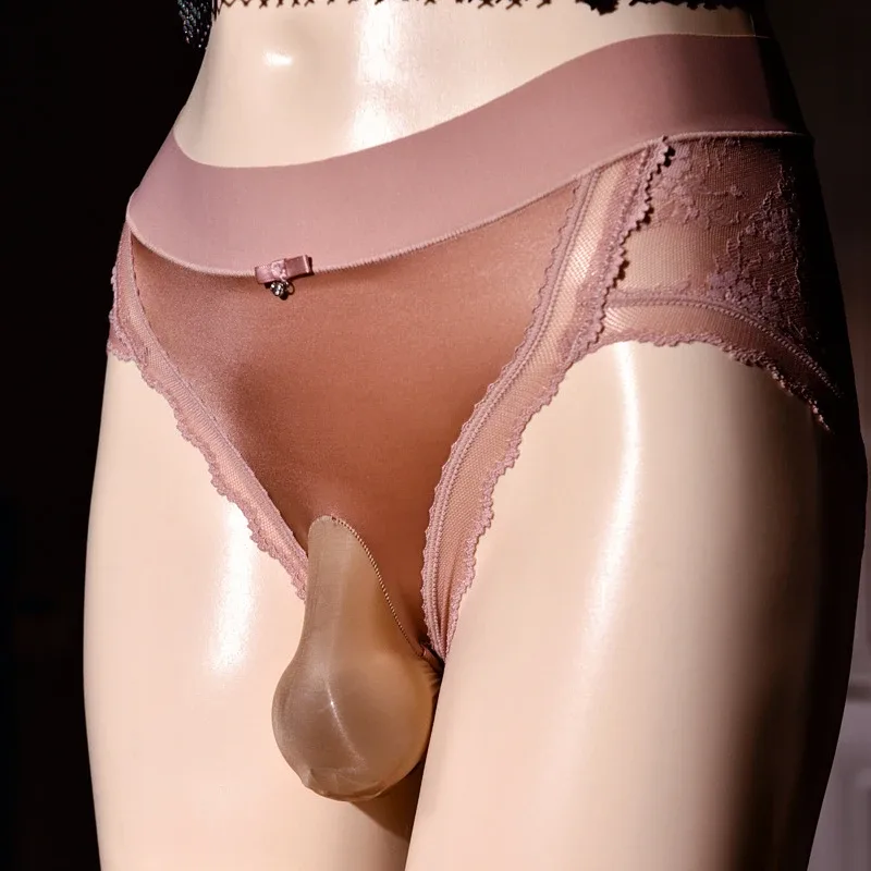 Silky Men's Panties Lace Satin Erotic Underwear Soft Ultra Thin Briefs Sissy Feminization Lingerie Back Transparent Underpants — image 4