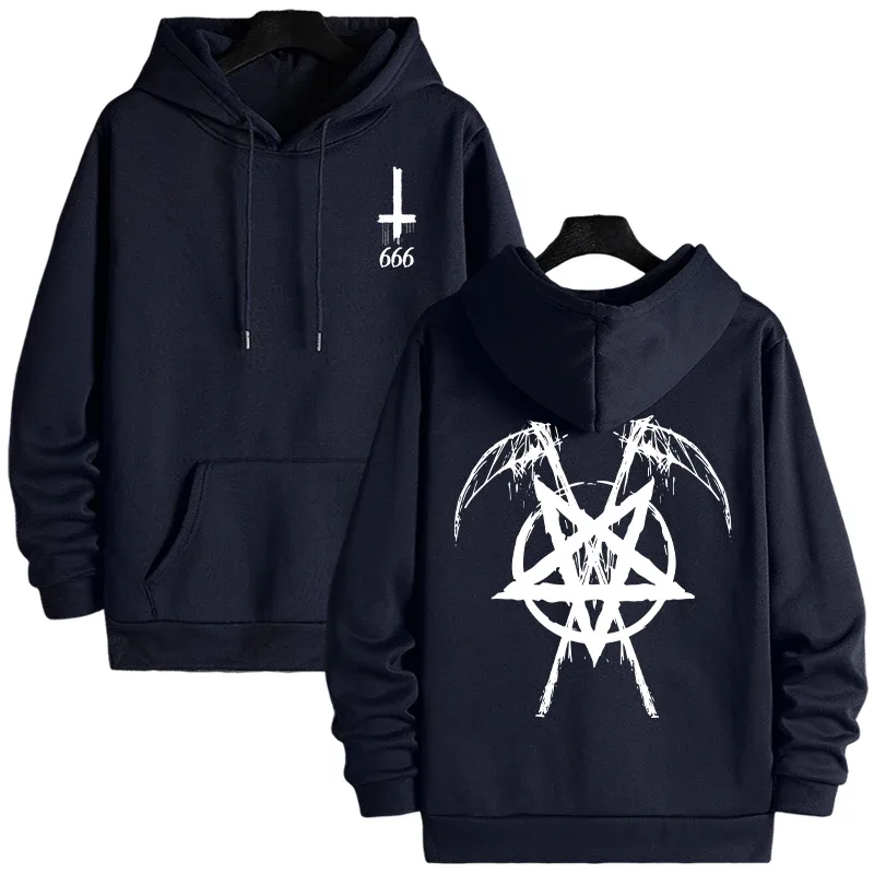 2025 Trendy Mens Hooded Sweatshirts Satan Pentagram Print Autumn Winter Casual Sportswear Urban Fashion Hoodies Male Top Outwear — image 4