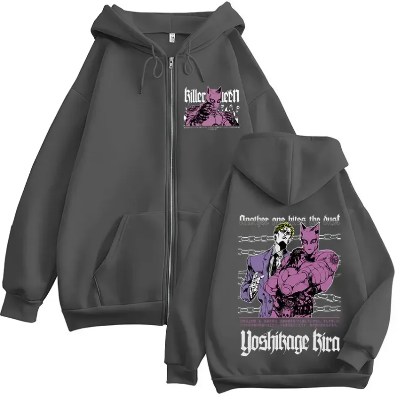 Anime Jojo Bisarrt äventyr Kira Yoshikage Killer Queen Zipper Hoodies Herr Kvinnor Kläder Mode Zip Up Sweatshirts Jackor — image 6
