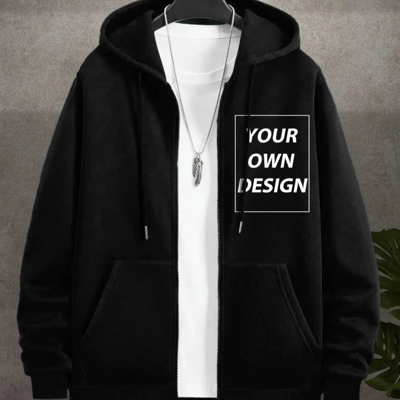 Sweat à capuche à fermeture éclair pour hommes, personnalisé, imprimé personnalisé, mode décontractée, manteau ample pour jeunes, vêtements de sport de base sur le campus, haut de poche de rue, M-3XL