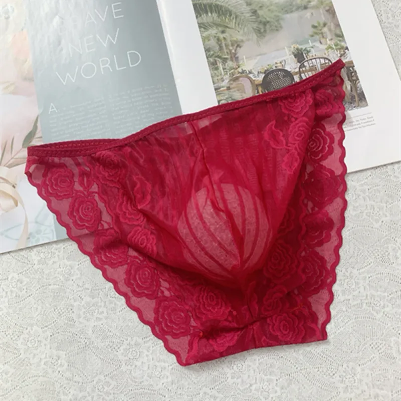 Men Seamless Lace Extreme Men's Panties Mesh Sheer Very Hot Lingerie Gay Sissy Bulge Pouch Bikini Briefs Underwear Underpants