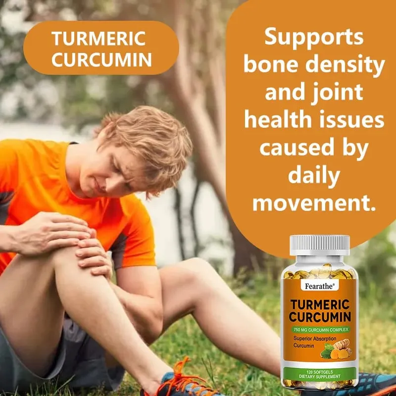 Organic Turmeric Curcumin Capsules Natural Antioxidant Herbal Supplement for Joint Bone Brain Cardiovascular & Body Wellness
