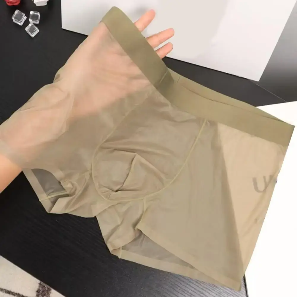 남자 복서 투명 경량 남자 속옷 탄성 중반 허리 U 볼록 얇은 관점 반바지 팬티 원활한 팬티 — image 3