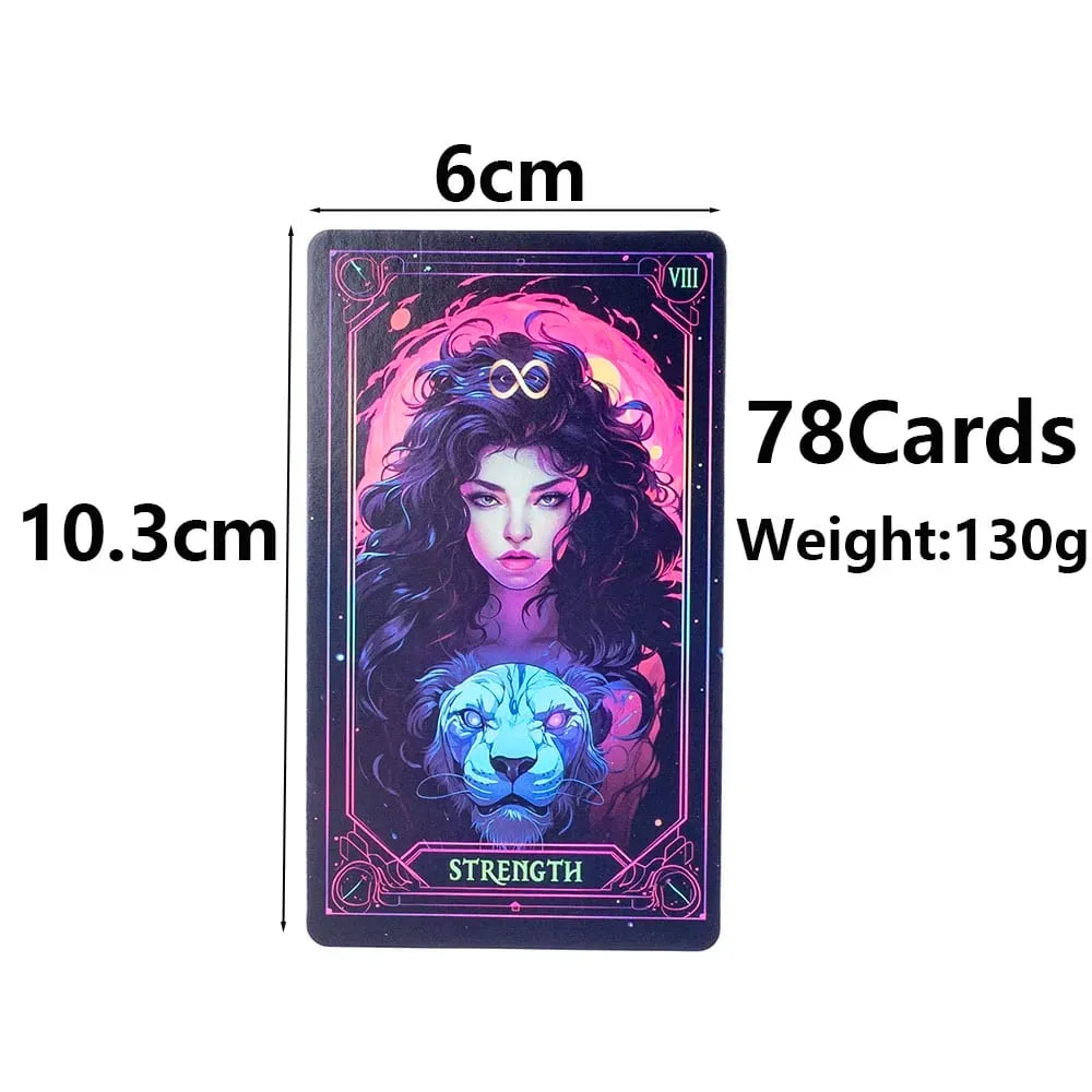 Dek Tarot Neon Terinspirasi 78 Kartu Edisi Ramalan Visi Bahasa Inggris Papan 10.3X6Cm untuk Bermain Game dan Ramalan