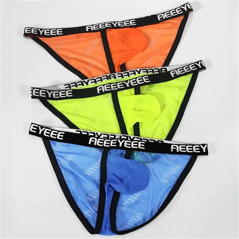Sexy Mens Underwear Ice Silk U Convex Men Briefs Slit Thin Breathable Transparent Man Panties Low Waist Slip Homme Трусы Мужские — image 1