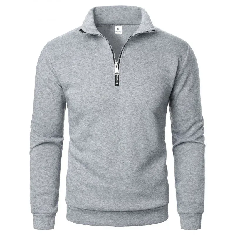 Printemps automne nouveau décontracté demi fermeture éclair col montant sweat tendance Simple mince hommes pull à manches longues hauts hommes sweat