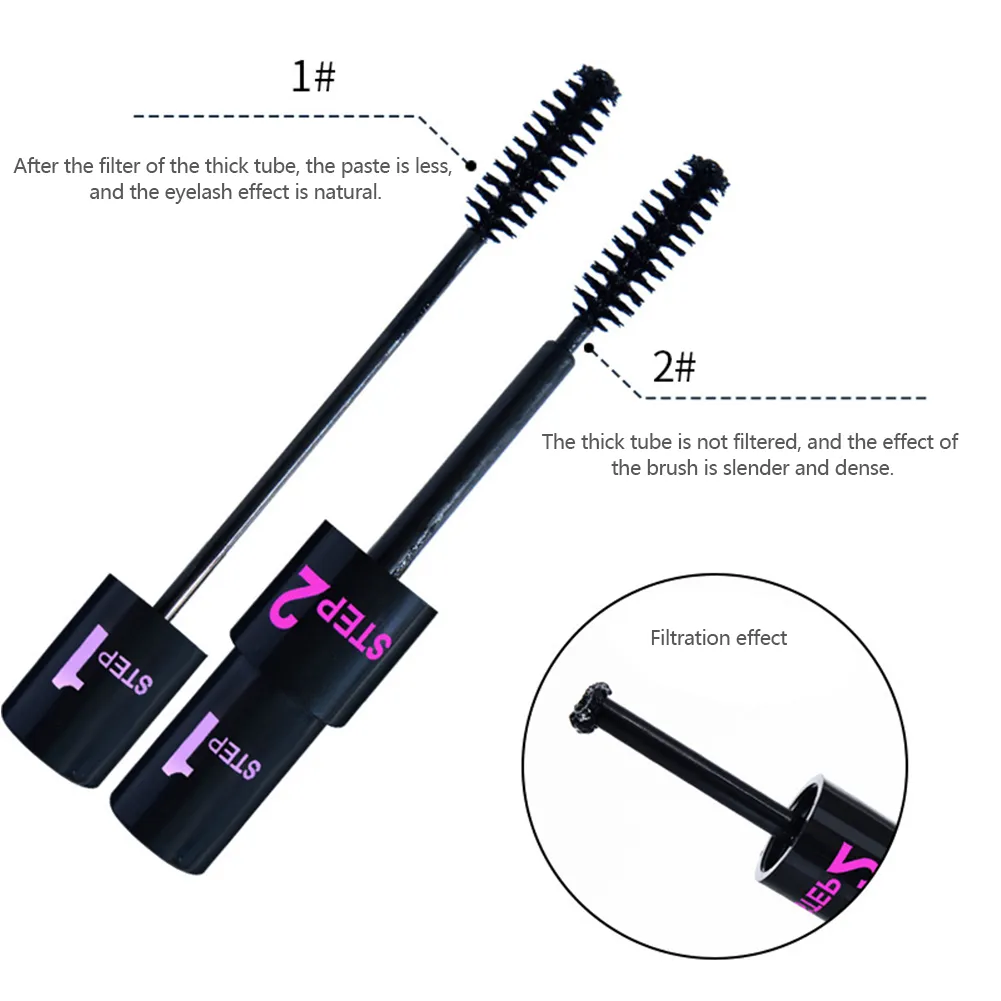 2 σε 1 μακρά κατσαρή, παχιά μάσκαρα Silica Gel Brush Longthening Volume Αδιάβροχη Μάσκαρα Βλεφαρίδων Διαρκείας Beauty Eyes Cosmetics