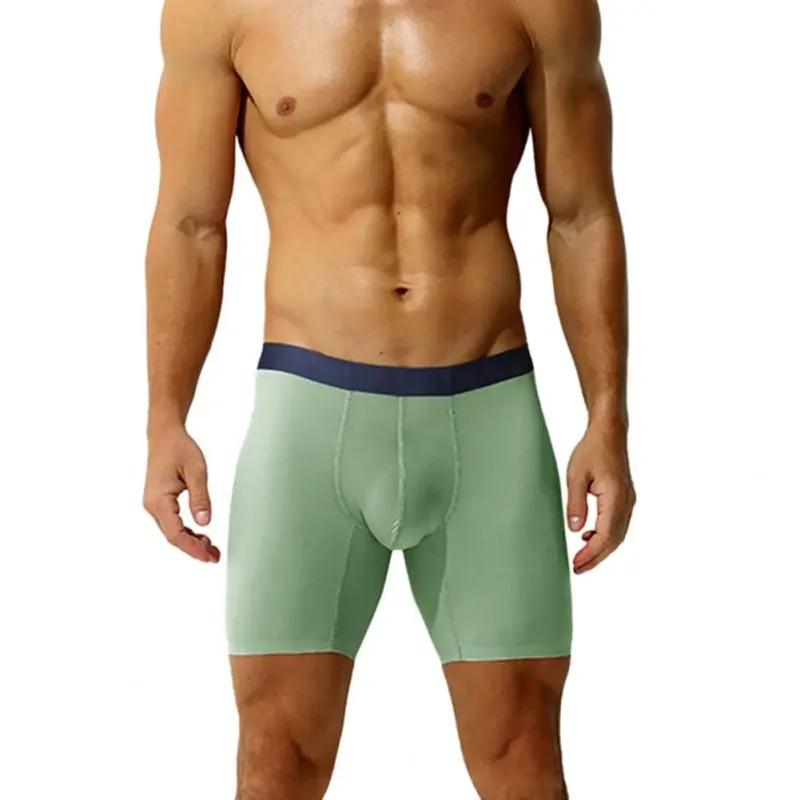 Men Boxer Underwear Elastic Mid-Waist Design Breathable Ultra Thin Seamless Shorts Panties Patchwork Color U-Convex Panties