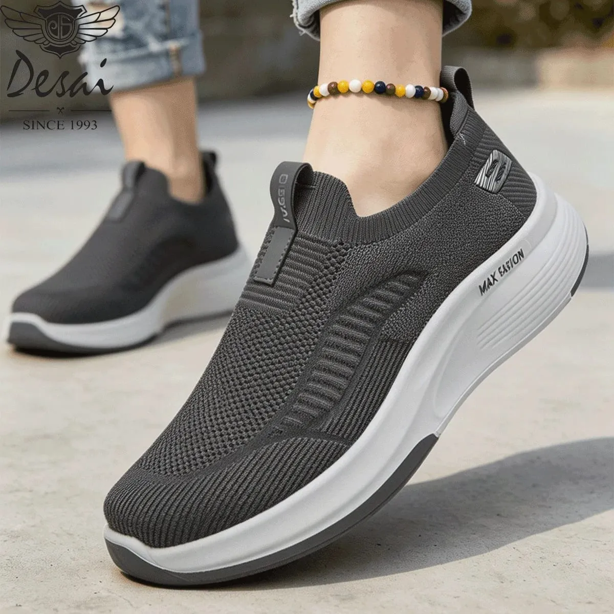 Ανδρικά πλεκτά slip-on πάνινα παπούτσια φαρδύ πλάτους Desai Max μαξιλαράκια για περπάτημα ελαφριά αναπνεύσιμα — image 1