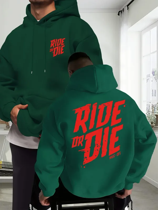 Sweat à capuche de motard pour hommes, surdimensionné, avec lettres graphiques Ride Or Die, imprimé au dos, Streetwear pour moto, automne et hiver