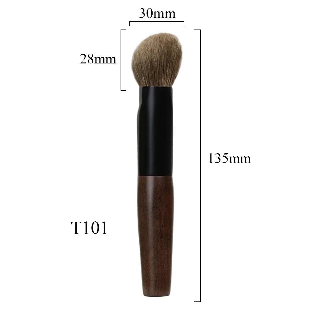 T101 Professional Handmade Makeup Brushes Soft Natural Goat Hair Tilted Foundation Brush Short Ebony Wood Handle Make Up Brush