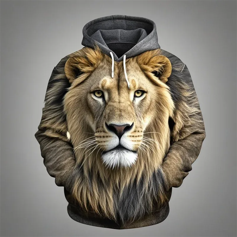 3D Aslan Grafik Baskılı erkek Hoodie Moda Sokak Kapşonlu Kazak Yaz Sonbahar Büyük Boy Eşofman Kazak Rahat Kapüşonlular — image 11